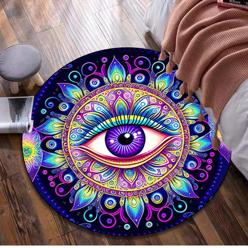 Psychedelic Eye  Circular Rug Office Decorative Carpet For Living Room Bedroom Door Mat Floor Rug Computer Chair Area Rug Viking Theme Decor