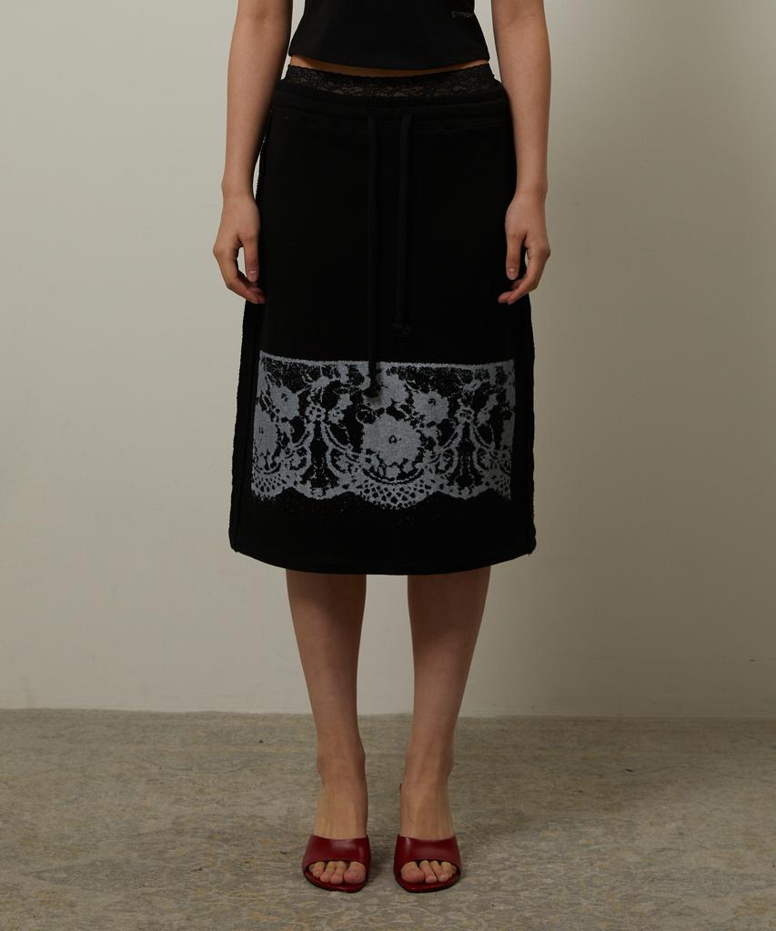 Gimeo Lace Printed Midi Skirt Black