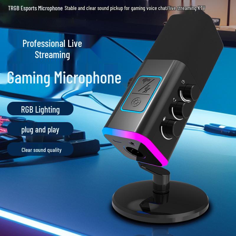 USB RGB Live Streaming Microphone with Noise Reduction and Plug-and-Play, HD Sound, Driver-Free
