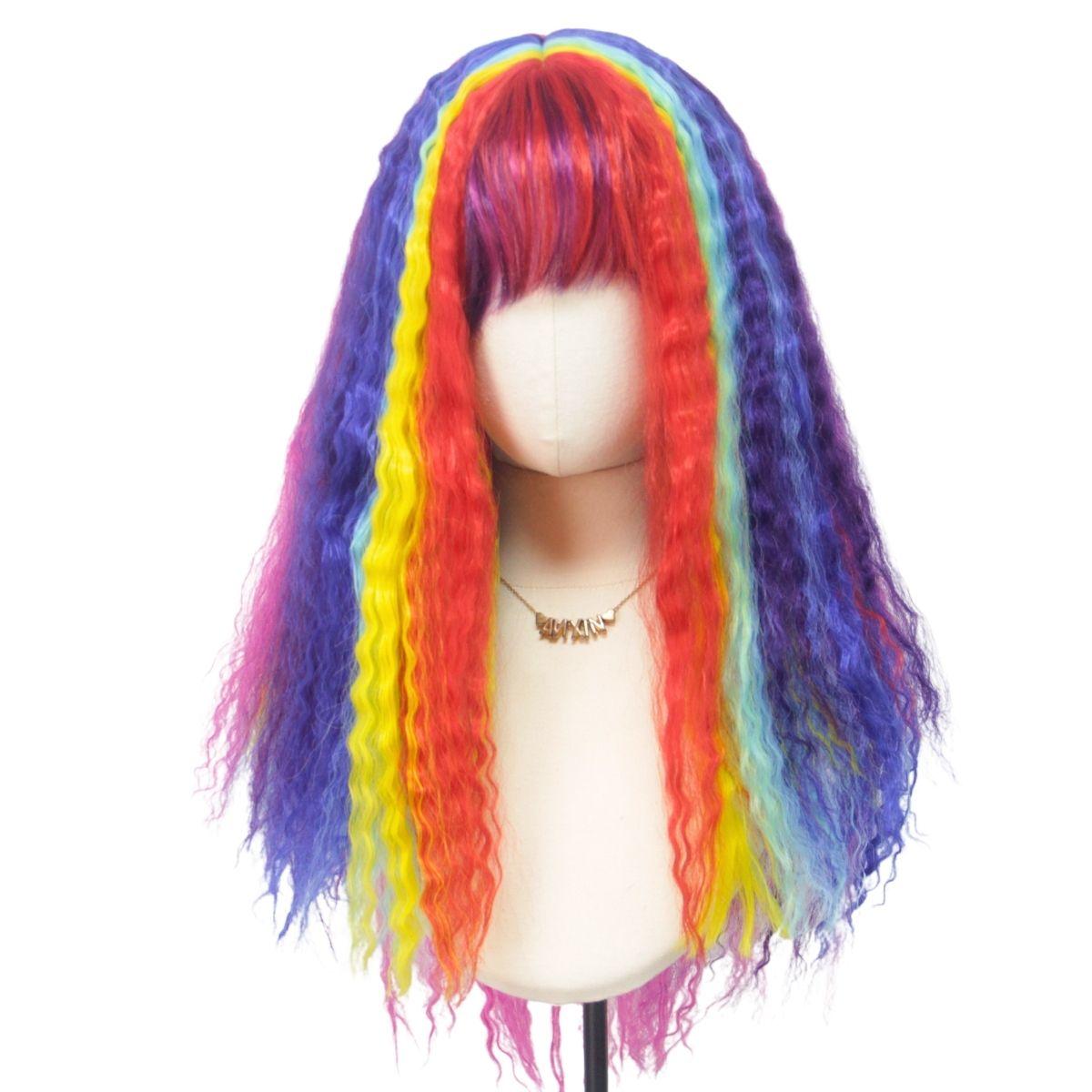 

Women s Rainbow Series Long Curly Synthetic Hair Wig Wavy Costume Wig for Party Halloween Cosplay Stylish Gift