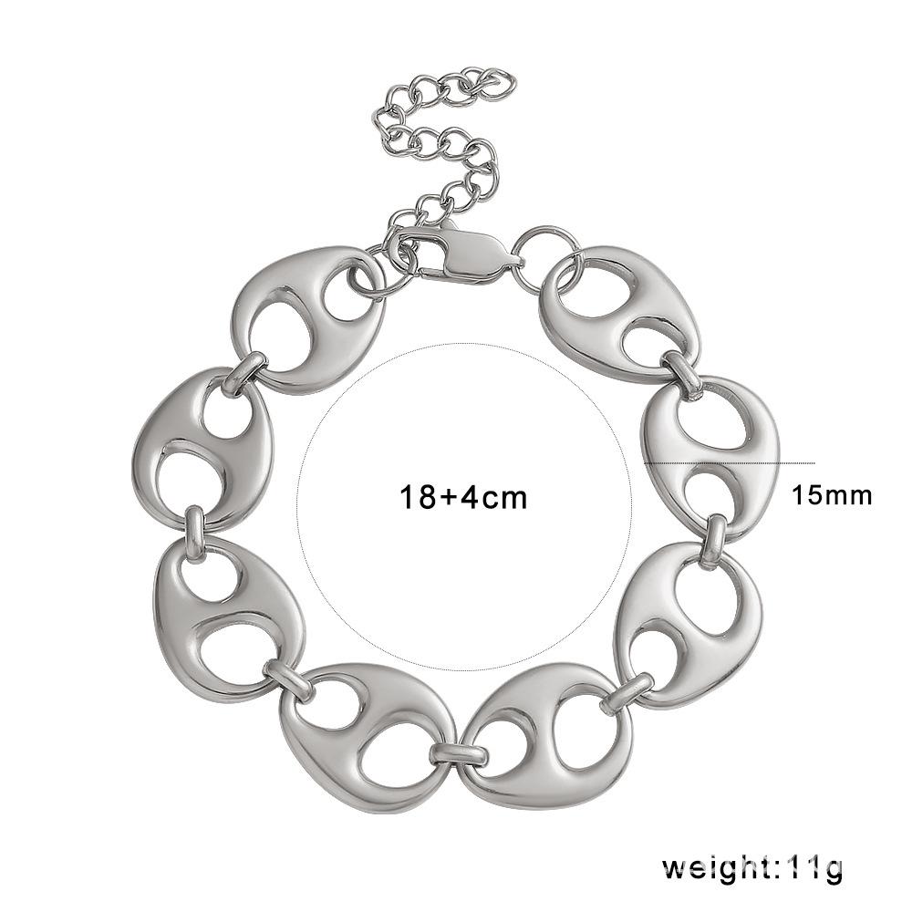 Meishi Duo Geometric Bracelet & Pig Nose Necklace with European-American Design, 18k Vacuum Electroplated.