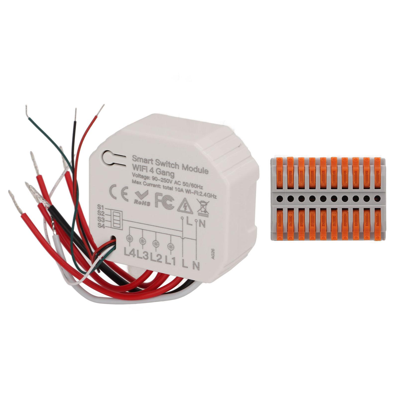 

Smart Switch Module 4 Channel 2.4GHz WiFi Remote Control Timing Controller 90‑250V AC