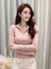 Women's Slimming Half-Zip Lapel T-Shirt - American Minimalist Style for Autumn/Winter