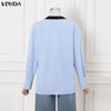VONDA Autumn Women V Neck Long Sleeve Ribbed Striped Patchwork Casual Loose Blouse