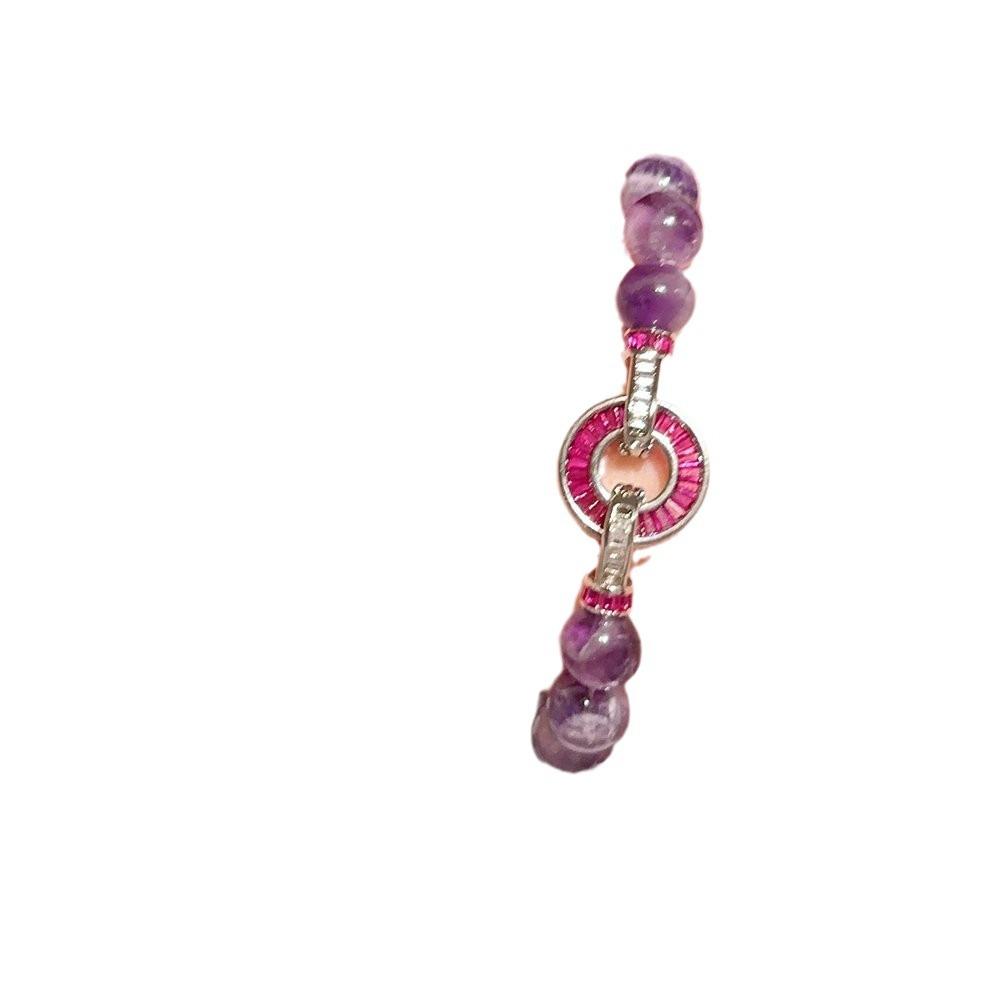 Emperor Purple Chalcedony Ring Gemstone Necklace, Antique, 18K Gold-Plated, Chalcedony Interlocking Zircon Bracelet.