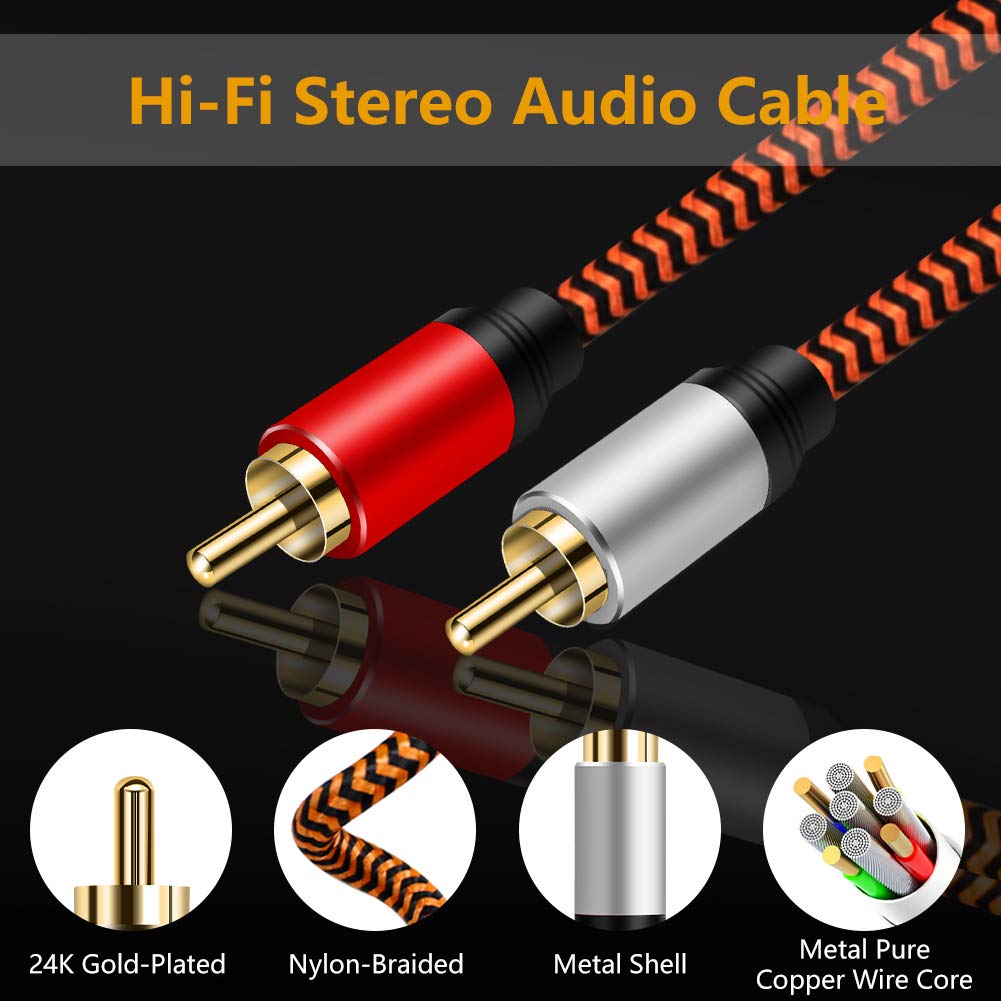 RCA Stereo Cable LiuTian Dual Shield Gold Plated Heavy Duty Nylon Braid 2RCA Male To 2RCA Male Stereo Audio Cable for Home 0.5m, Theater, HDTV,