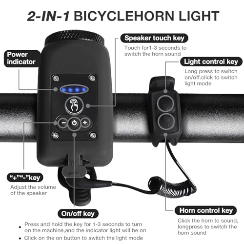 Children's Bicycle Horn Headlights Night Cycling USB Charging Mountain Bike Bright Rainproof Headlights, Black