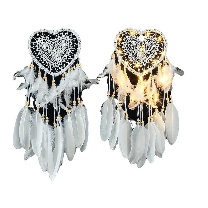 Valentinstag Böhmischer Traumfänger Handgefertigte Wanddekoration Feder Windspiel Anhänger Perfektes Geschenk für Spirituelle & Boho-Liebhaber