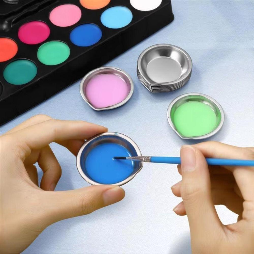 10pcs Stainless Steel Paint Color Mixing Cups Reusable Pour Mouth Palette Painting Color Bowls  Kids