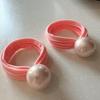 Pink Pompon Imitation Pearl Hair Tie - High Elasticity Terry Loop Rubber Band