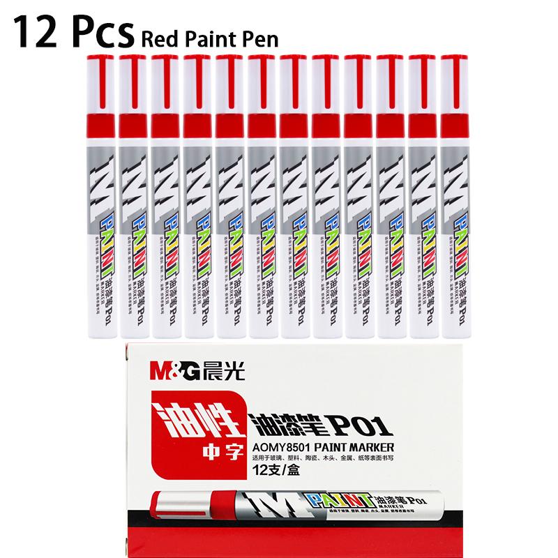 M&G 1/12 Pcs 2mm Black Blue Red White Silver Waterproof Paint Pen Oil-based Paint Car Scratch Repair Pen Auto Touch Up Paint Pen