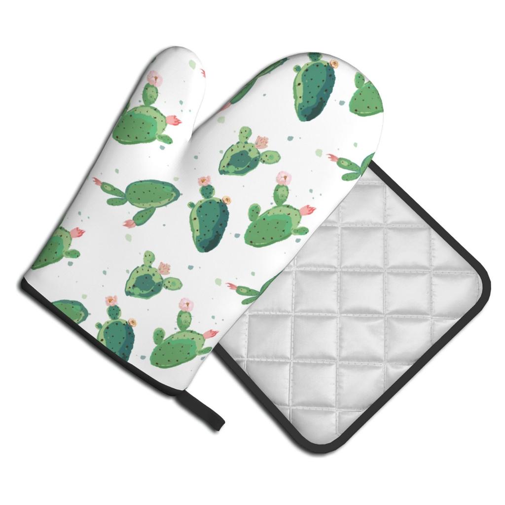Oven Mitts and Pot Holders Set Cactus Kitchen Mittens with Potholders Surface for Baking Cooking BBQ