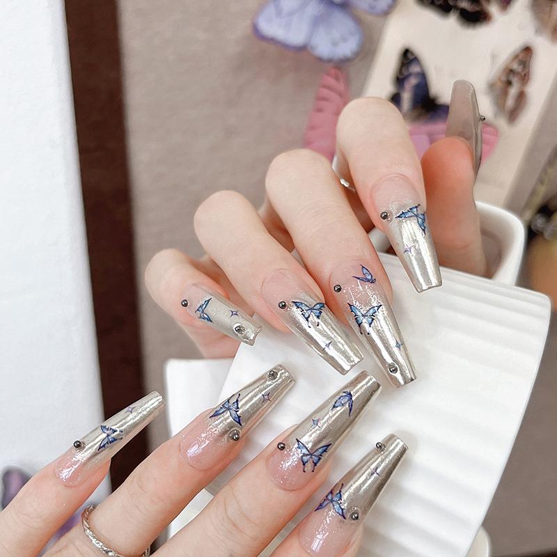 

Ice Blue Butterfly Nail Sticker Shell Light Butterfly Adhesive Slider For Nails Diy Ice Nail Decoration Decals 1 sheet