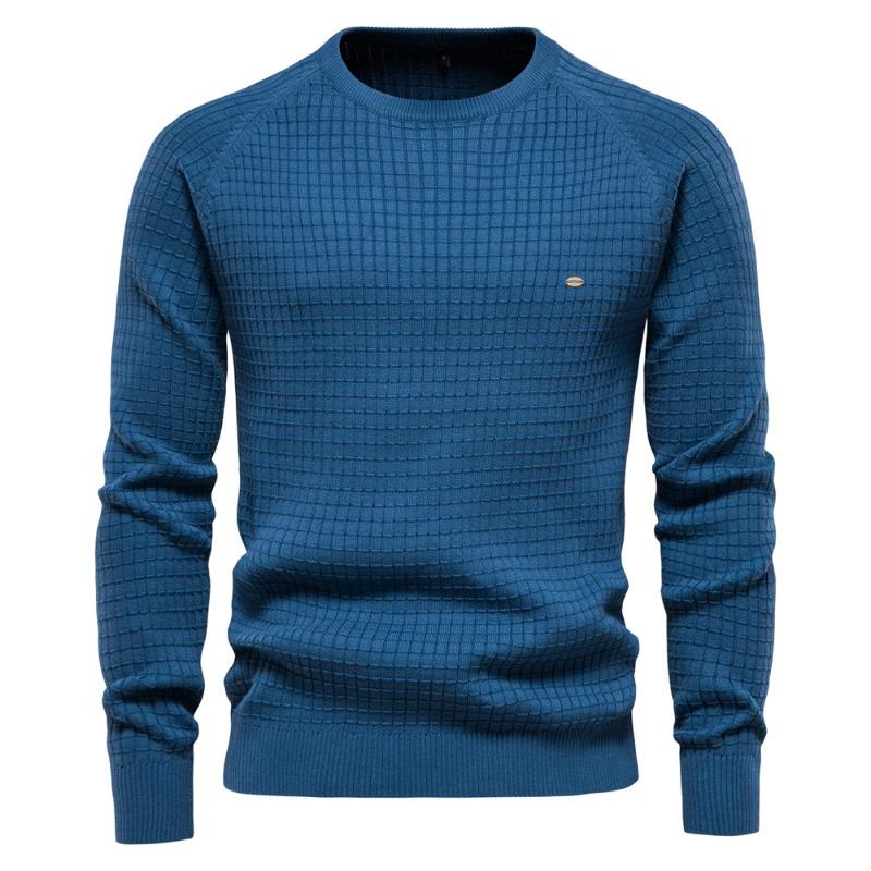 Men’s Euro Fit Solid Plaid Pullover Knit Long Sleeves Long Sleeves