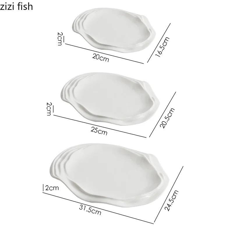 Pure White Water Ripple Ceramic Dining Plate Restaurant Creative Dessert Plate Pasta Plate Snack Plates Specialty Tableware