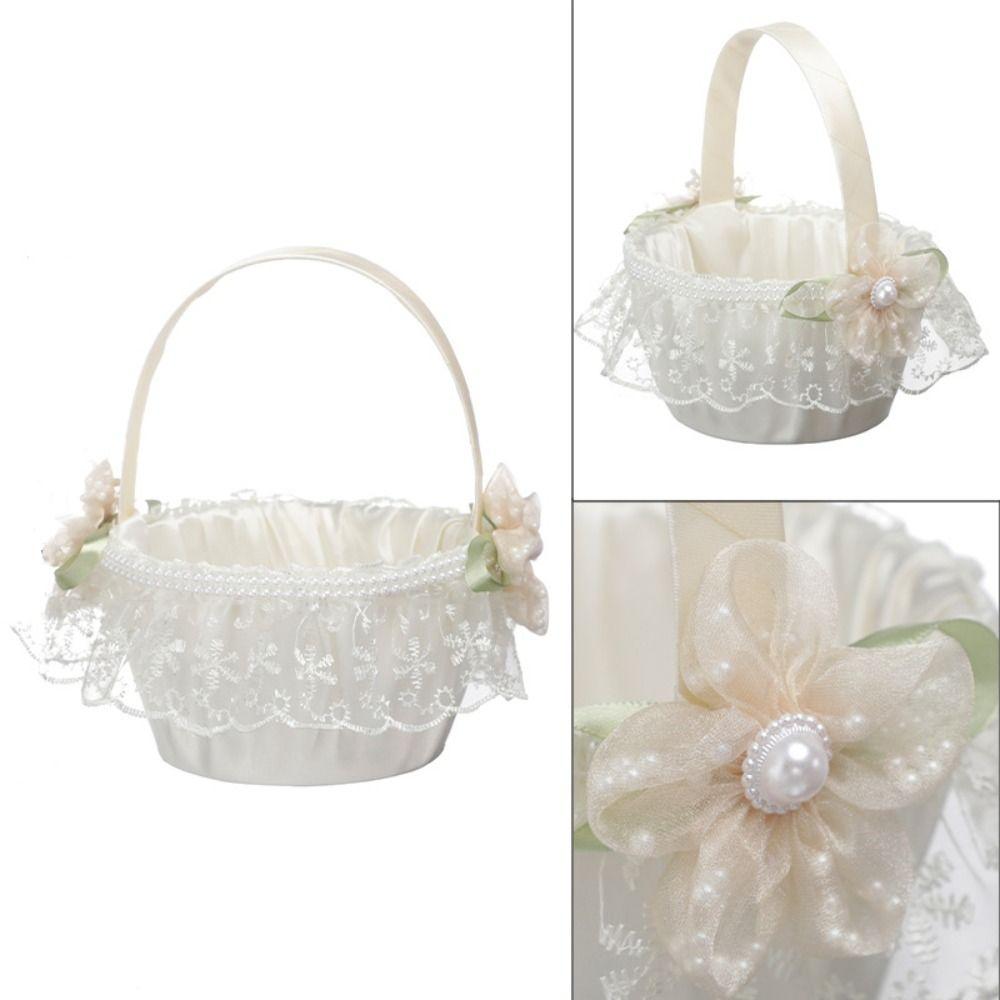 Rose Flower Wedding Flower Basket Lace Wedding Party Decorations Sweet Flower Girls Basket  Party