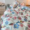 Three-piece Set Korean Girl Heart Cute Rabbit Berry Four-piece Set Simple Checkerboard Bed Sheet Blue Quilt Cover