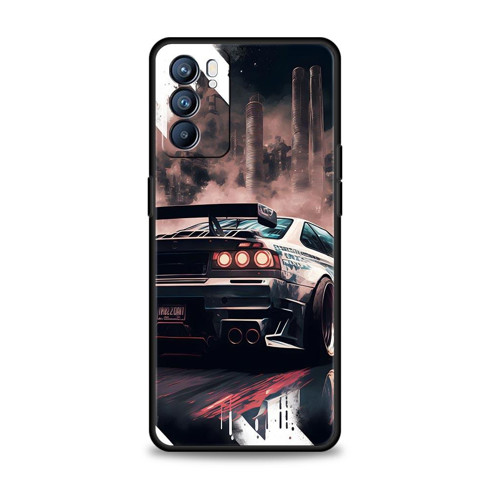 Sports Car JDM Tokyo Drift Case For Oppo Find X6 Pro X5 A54 A53 A52 A9 A15 A95 A17 A16 A76 A74 A57 Reno7 Reno6 Pro Plus 5G Cover