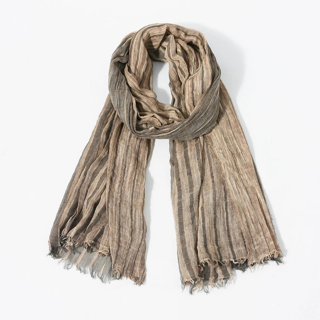 New Gradient Color Vertical Stripe Large Size Scarf for Men Dirty Dye Fringe Gradient Color Cotton Scarf/Shawl