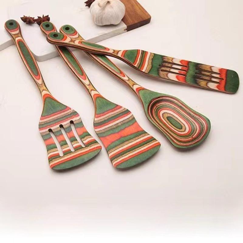 High Temperature Resistant Colored Wood Kitchen Utensils Set Anti-scalding Colander Wooden Anti-mildew Salad Spoon Mixing Spoon Wooden Kitchen Tools