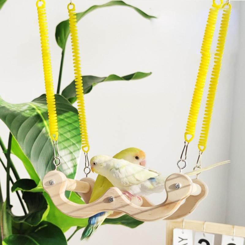 Elastic Parrot Swing Toy Elastic Spring Wooden Perch For Cage Entertainment And Avian Exercise