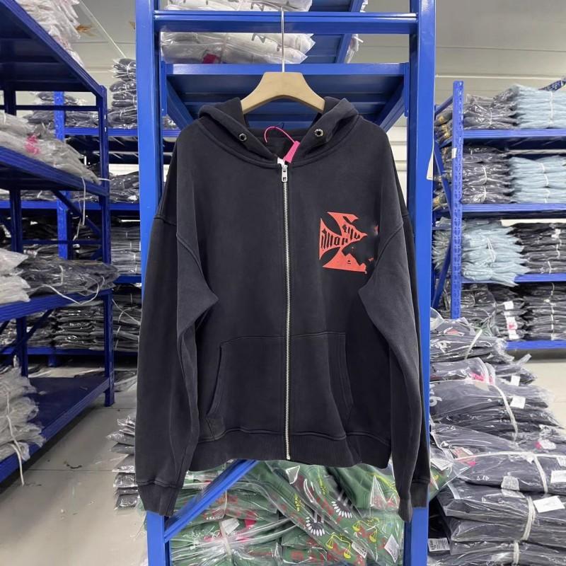 Mens Oversized Hooded Zip-Up Sweatshirt With Graphic Print Cotton Blend Fall Winter Streetwear