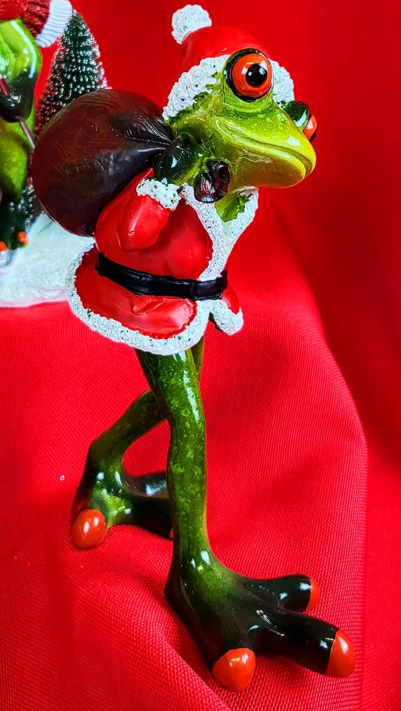 Christmas Frog Santa Figurine with a Sack On His Back