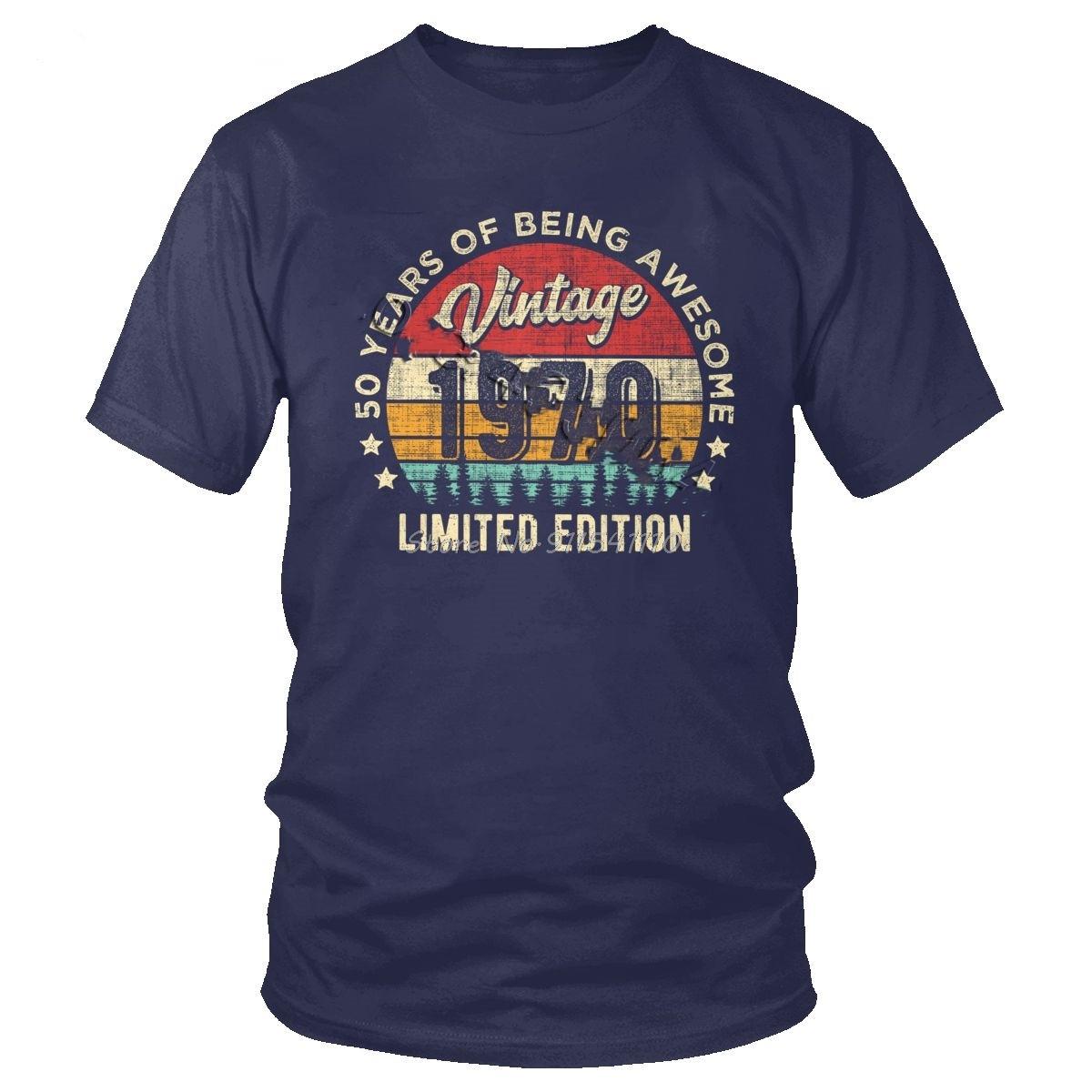 

Vintage 1970 50 Years Old T Shirt Awesome 50th Birthday T-Shirt Retro Design Pure Cotton Tshirt Men Short Sleeves o-Neck Tee 4XL