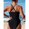 2024 European & American Solid Color Tankini with Spaghetti Straps - Women's Conservative Split Bikini Swimwear