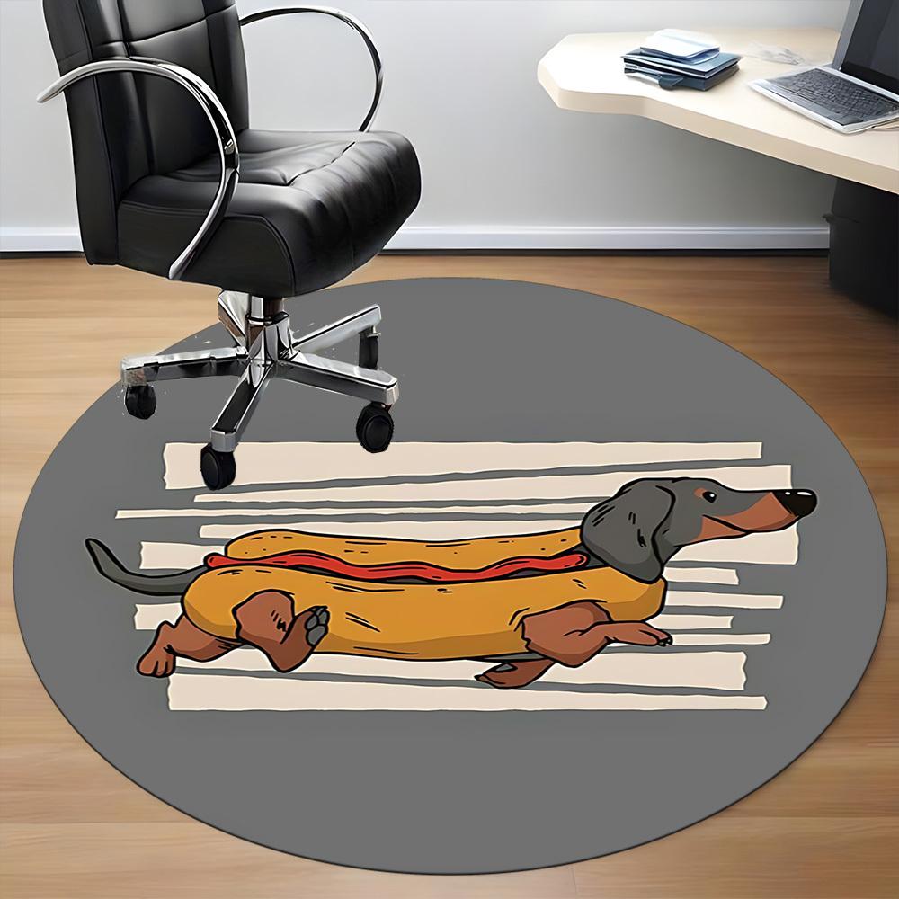 1pc Hotdog Dachshund Office Round Area Rug, Indoor Mat Suitable ForOffice, Under Office Chairs Bedroom Living Room Home Decor, Room Deco, n62