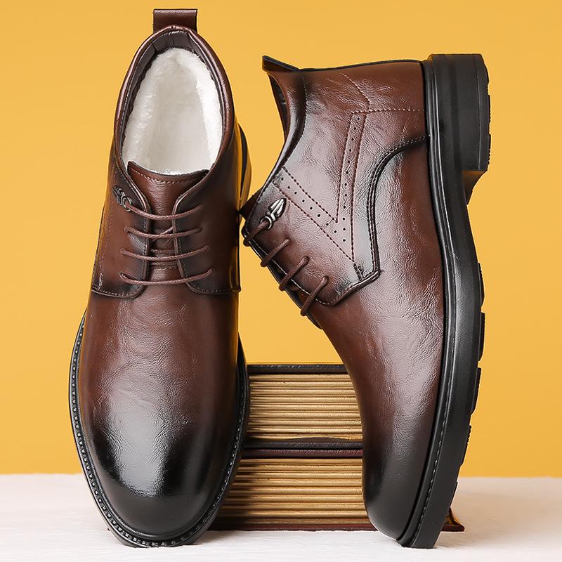 Men's High Top Business Formal Leather Shoes - Warm Winter Non-Slip Wool Velvet Lined