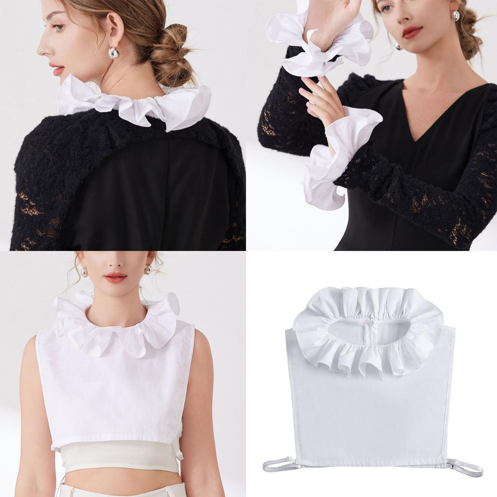 Elegant Detachable Ruffle Collar And Arm Sleeves Set For Formal Event Breathable Fabric Fashion Outfit Neck Accessory
