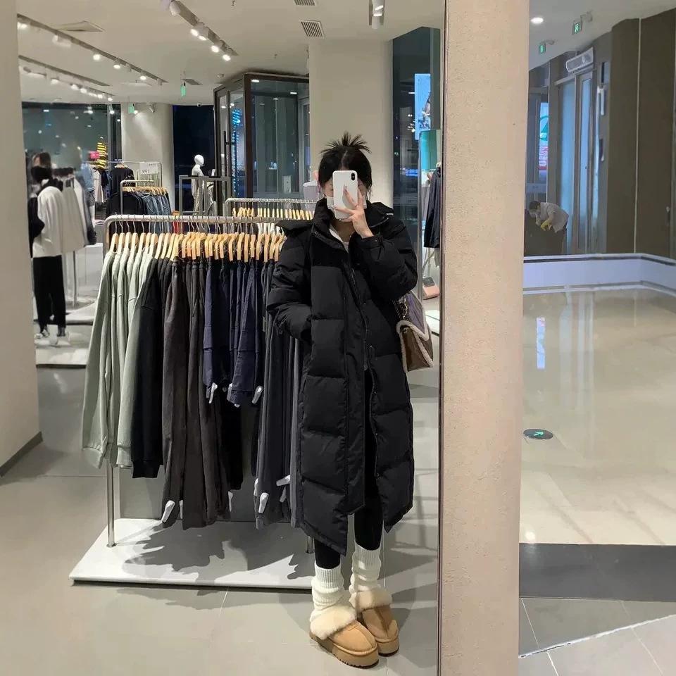 New Chinese Opera Down Jacket Women's Long Over Knee Hooded Northeast Thickened White Duck Down Student Couple Wear