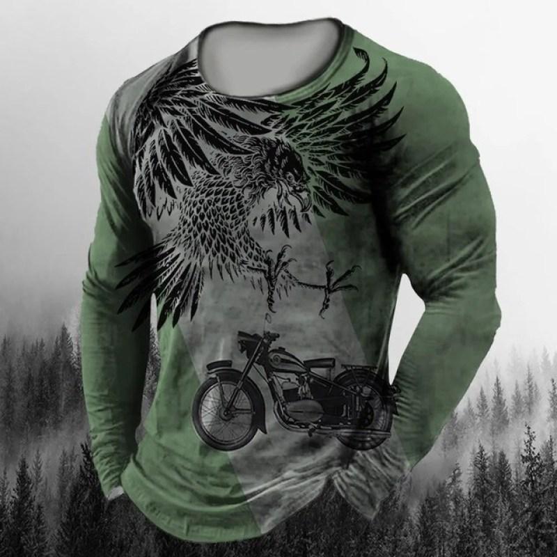 Vintage Men's Long Sleeve T-Shirt Print Tees Animal Eagle Pattern Sweatshirt T-Shirts For Men Clothing Casual Oversized Tops 5xl