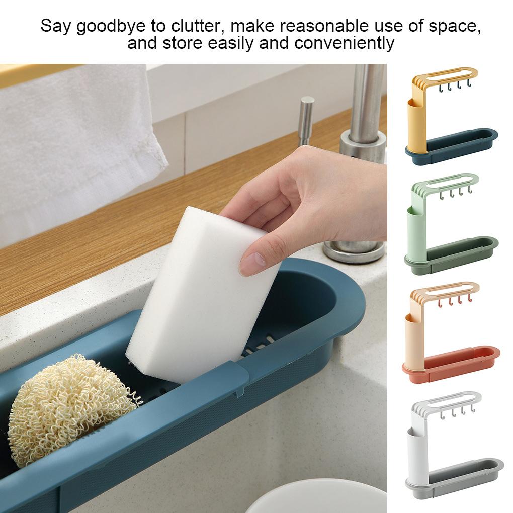 Sink Storage Shelf Hollow Sponge Drain Holder Rack Adjustable Plastic Kitchen Organizer