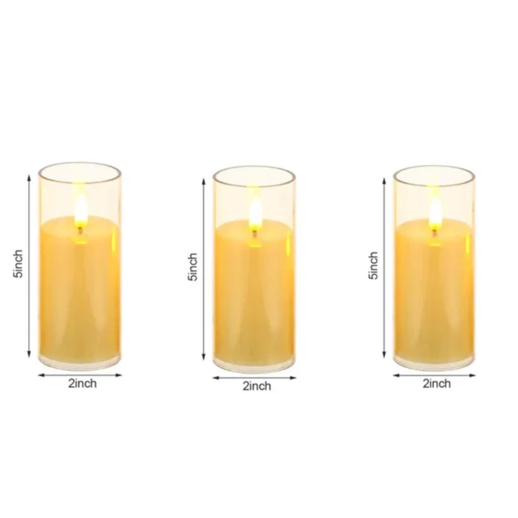 New 3 PCS/Set LED Flickering Flameless Pillar Amber Candles Battery Operated Acrylic  Candle  Wedding Halloween Christmas