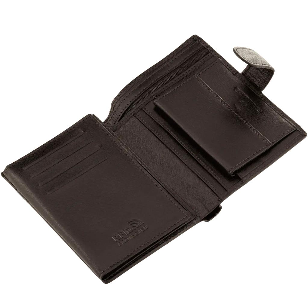 Wings Men' Genuine Leather Zipper Wallet Brown
