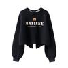 Women's 2023 Spring/Autumn Thin Loose Round Neck High Waist Short Sweatshirt with Back Slit