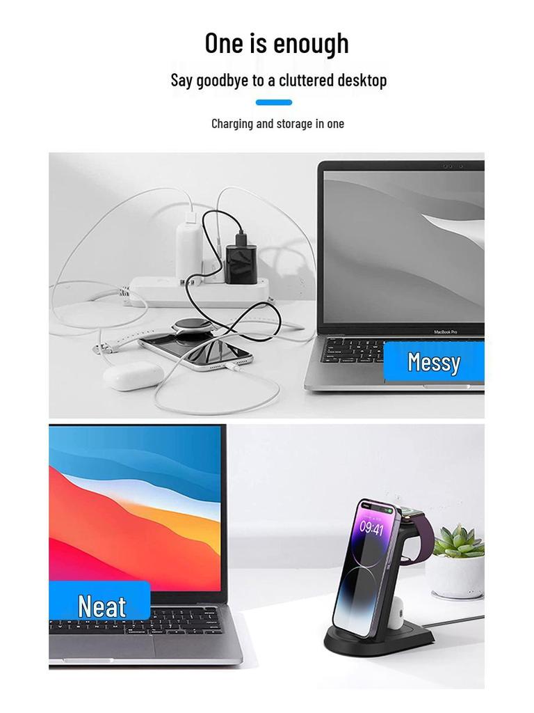 Multi-Device Wireless Charger and Stand for iPhone, AirPods, and Apple Watch