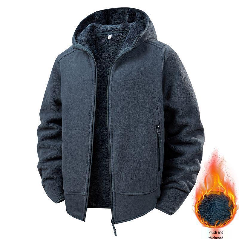 Men's Double-Sided Fleece Jacket: Extra Thick, Hooded, Casual, Fleece-Lined for Warmth - Ideal for Autumn and Winter.