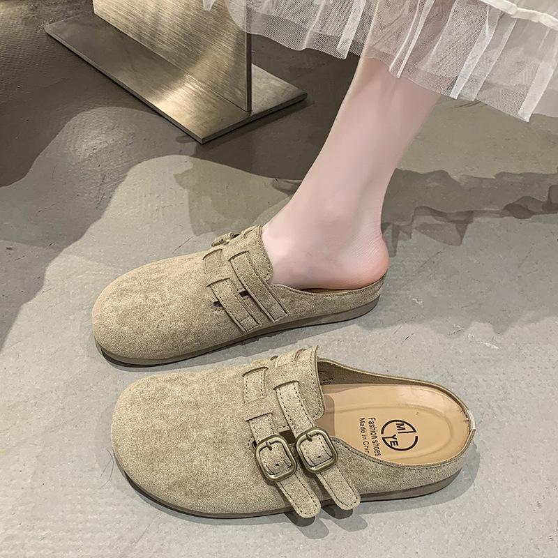 French Half-tray Single Shoes Soft-soled Sandals Outer Wear 2025 New Spring and Summer Flat-bottomed Mary Jane Bag Head Half-slippers Women