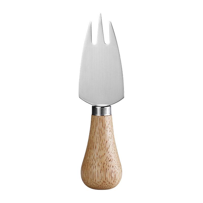 Rubber Wood Handle Stainless Steel Cheese Knife Set: Includes Fork, Spoon, Butter & Cream Knives