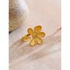 Yhpup Adjustable Stainless Steel Flower Golden Cast Ring Tarnish Resistant Metal Fashion Daily Versatile Finger Jewelry New