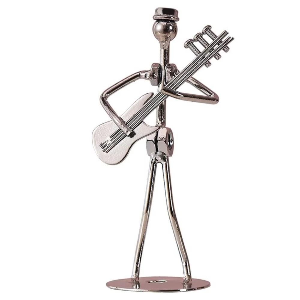 Metal Guitar Player Statue Violin Band Man Model Classical Guitar Decoration  Home Decor Scene