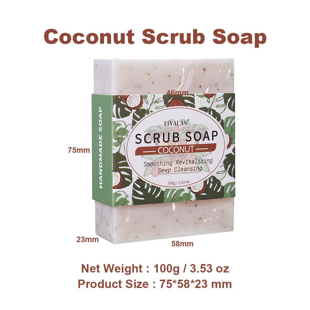Savon Exfoliant à la Noix de Coco: 3.53oz Nettoyage Profond, Adoucit les Cuticules & la Peau Sensible, Savon Artisanal aux Huiles Essentielles