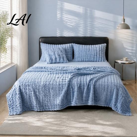 High Density Flannel Throw Soft Plush Blanket 3D Bubble Rabbit Fur Texture Thickened Thermal Comfortable Couch Throw Double-Sided Milk Velvet