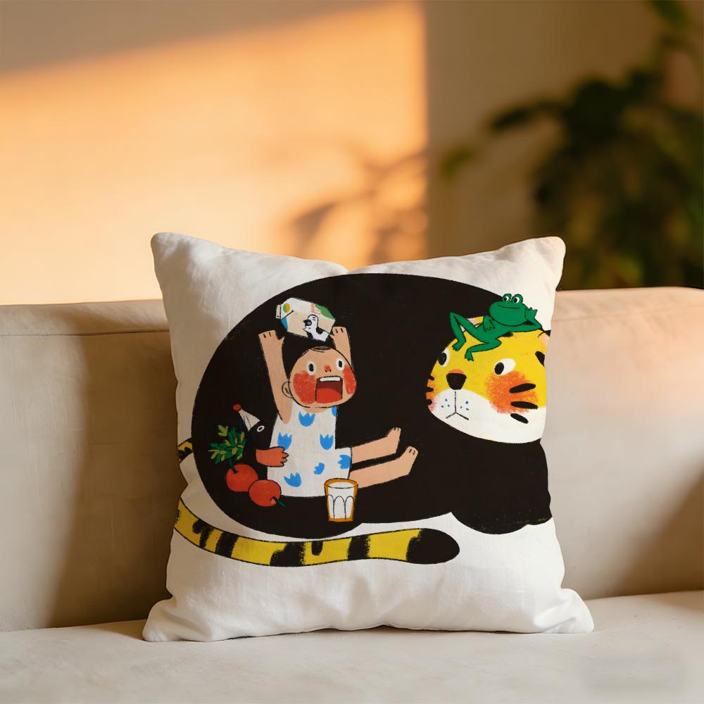 Illustrations Of Everyday Life Cushion Cover Cozy Velvet Throw PillowSoft Warm Cushion For Sofa Bed