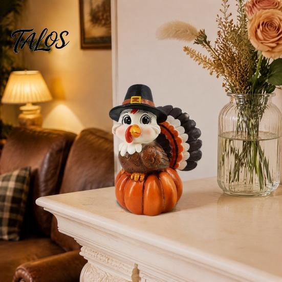 Cute Turkey Statue for Autumn Resin Pumpkin Ornament Thanksgiving, Harvest Festive Tabletop Holiday Gift Friends And Family Figurine with Retro