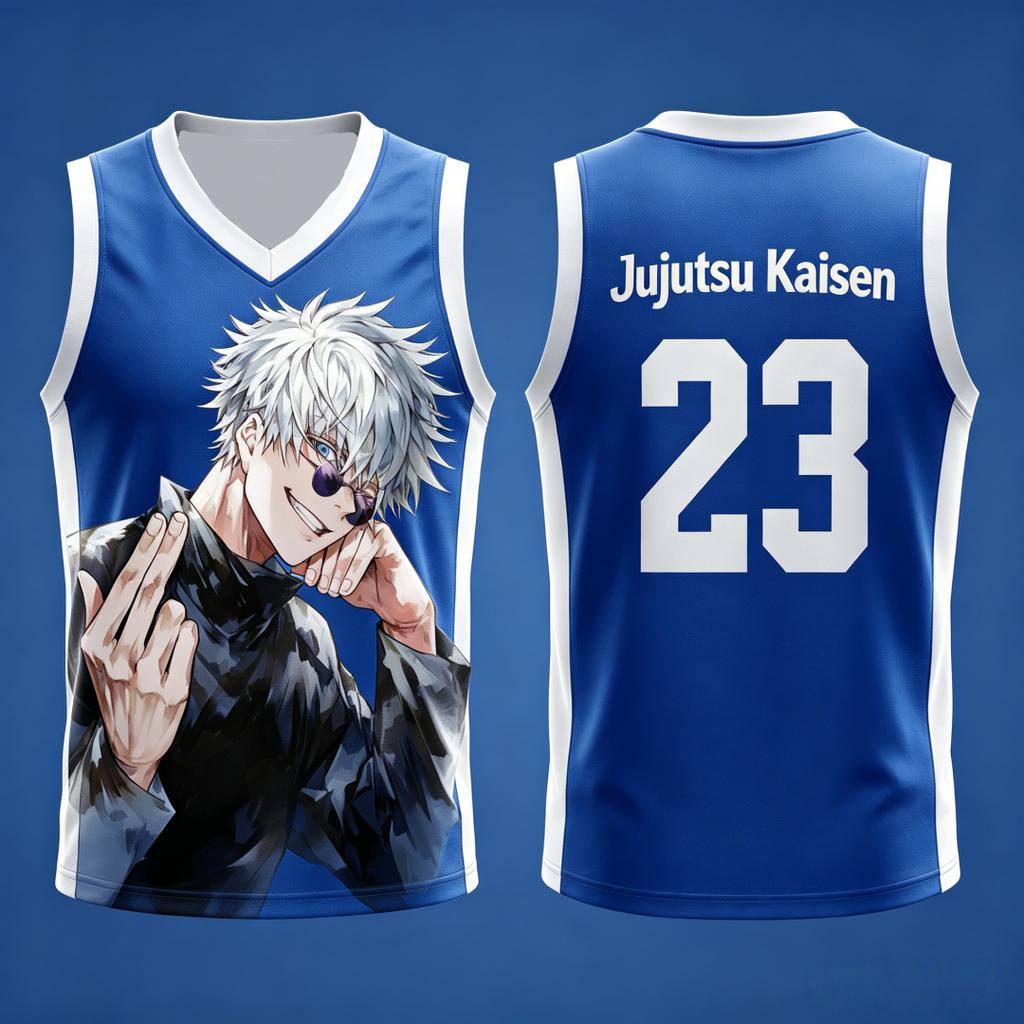 Jujutsu Kaisen Gojo Satoru Basketbalový dres Bez rukávů Tílko Pánské Dámské Gradient Číslo 24 23 Anime Sportovní Street Vesta Děti