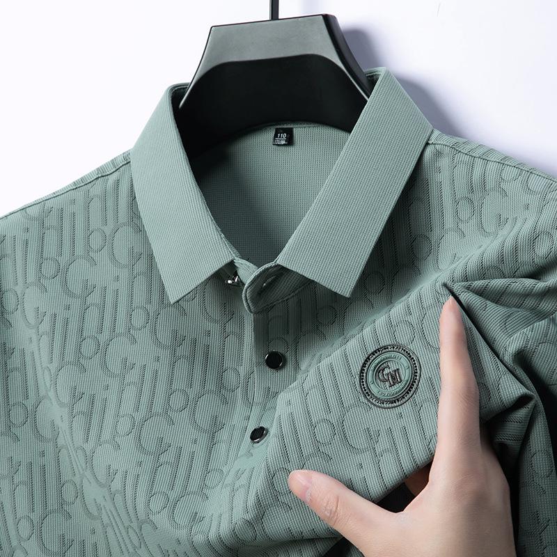 Summer High-end Short Sleeved Polo Shirt for Men's Luxurious Embossed Casual Fashion Comfortable Breathable Cool Top